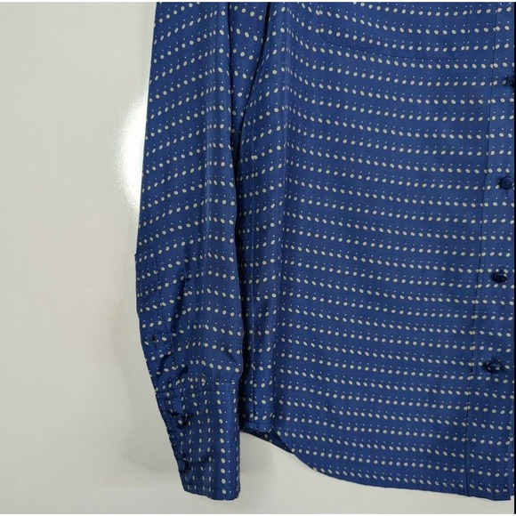 J Crew 0 Blythe 100% Silk Button Up Blue Polka Dot Career Shirt Blouse - Picture 3 of 10